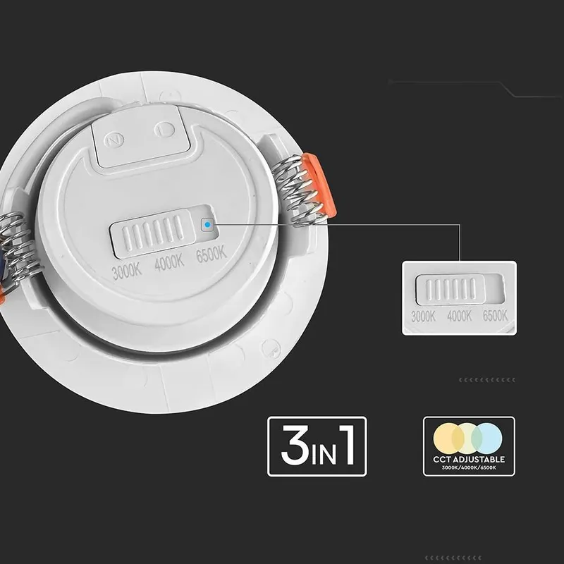 Oczko LED V-TAC 7W Downlight 3w1 VT-2707CCT 3000K-4000K-6500K 510LM 5 Lat Gwarancji - Białe