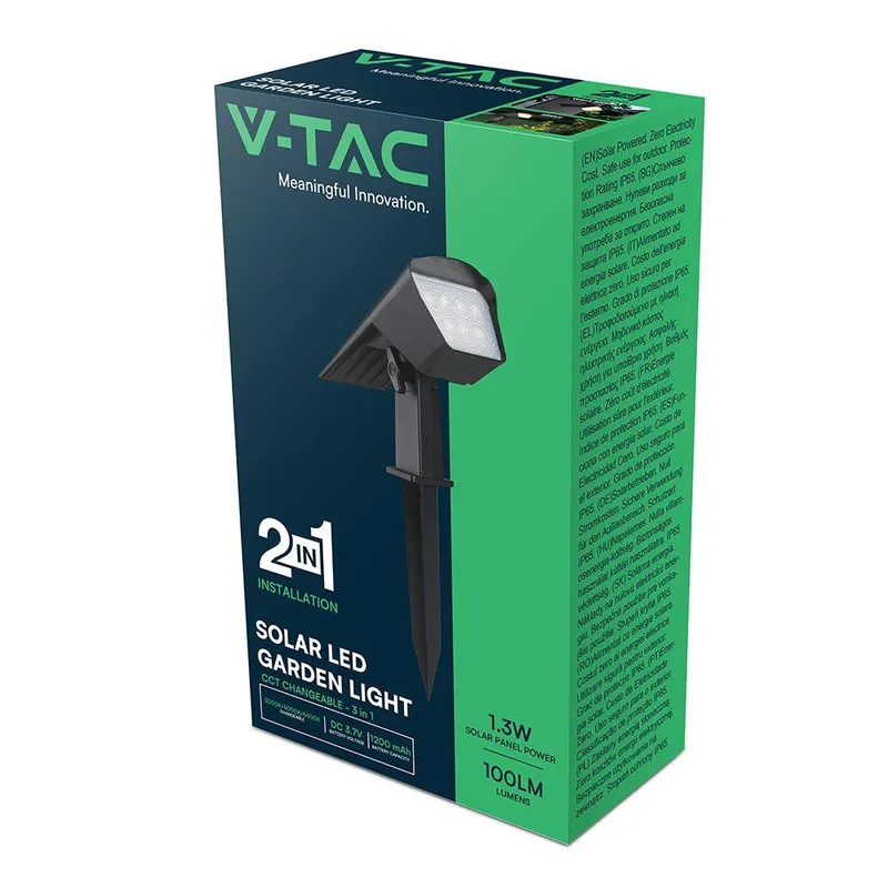 Oprawa Ogrodowa 2w1 Wbijana Ścienna LED V-TAC Solarna 1.3W IP65 VT-10183 3000K-4000K-6500K 100LM 3 Lata Gwarancji