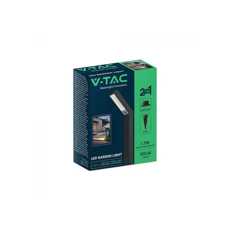 Słupek Ogrodowy V-TAC Solarny LED 1,7W 2w1 Baza+szpilka Wbijana 85cm VT-10185 3000K-4000K-6500K 100LM 3 Lata Gwarancji
