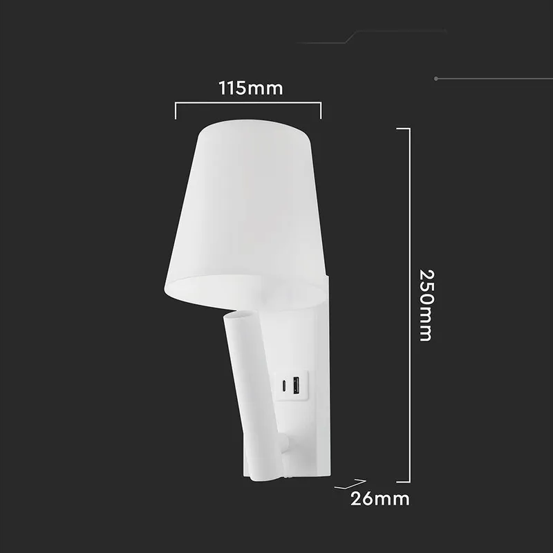 Oprawa LED V-TAC 2W COB CREE Kinkiet Hotel Łóżko USB+USB C Klosz VT-80062-W 3000K 60LM - Biały