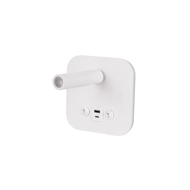 Oprawa LED V-TAC 8W COB CREE Kinkiet Hotel Łóżko USB+USB C Włącznik VT-80068-W 3000K 830LM 2 Lata Gwarancji - Biały