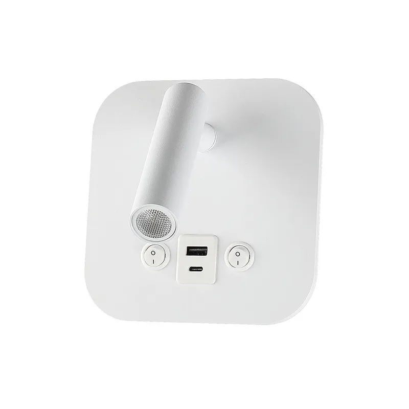 Oprawa LED V-TAC 8W COB CREE Kinkiet Hotel Łóżko USB+USB C Włącznik VT-80068-W 3000K 830LM 2 Lata Gwarancji - Biały