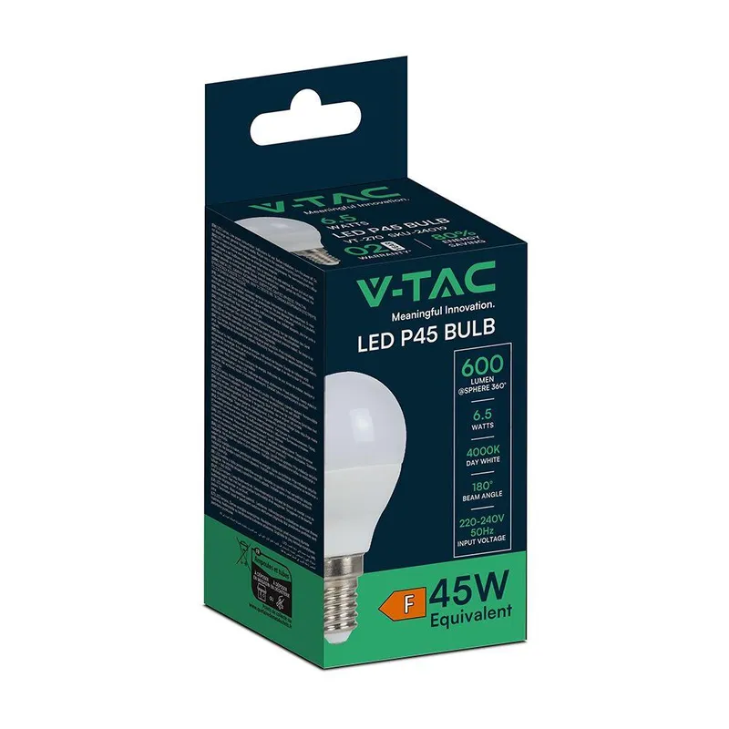 Żarówka LED V-TAC 6.5W E14 Kulka P45 VT-270 6500K 600LM