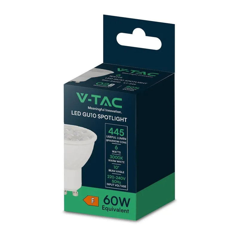 Żarówka LED V-TAC GU10 6W 10ST (Wąski Kąt Światła) VT-249 3000K 445LM