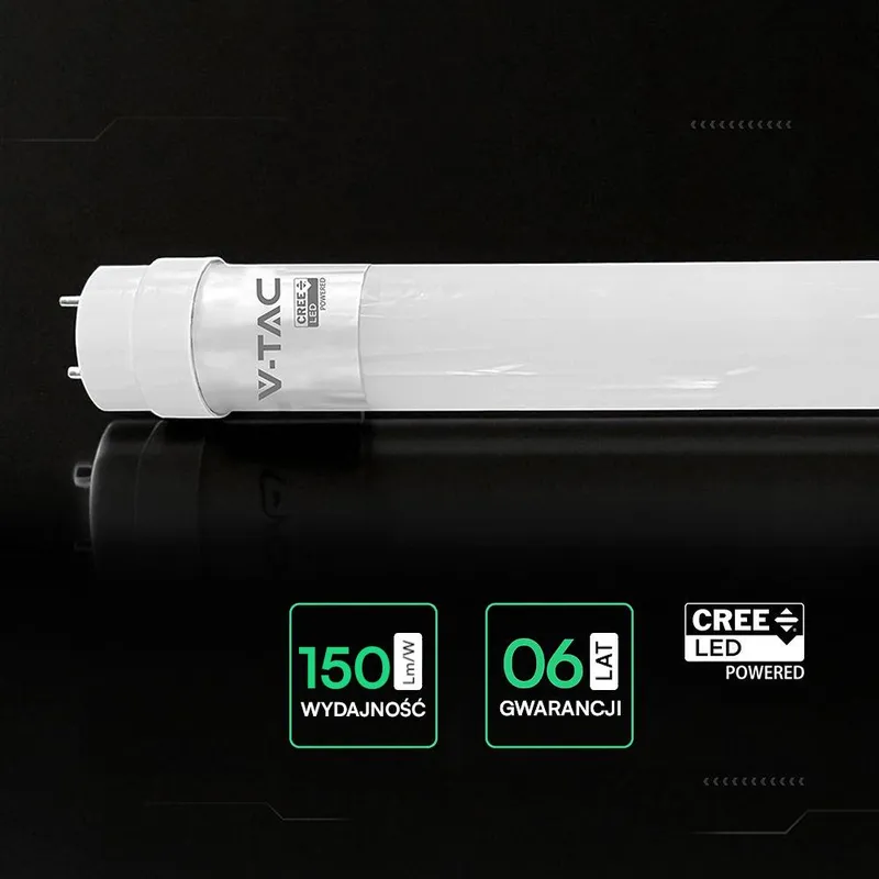 Tuba Świetlówka LED T8 V-TAC CREE CHIP 150cm 15W G13 150LM/W Nano Plastic VT-015 4000K 2250LM 6 Lat Gwarancji