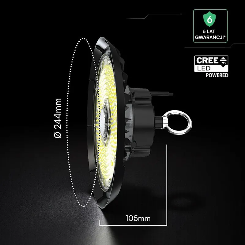 Oprawa V-TAC LED UFO High Bay CREE CHIP IP65 ALU 135LM/W 100W 90ST VT-91102 4000K 15500LM 6 Lat Gwarancji