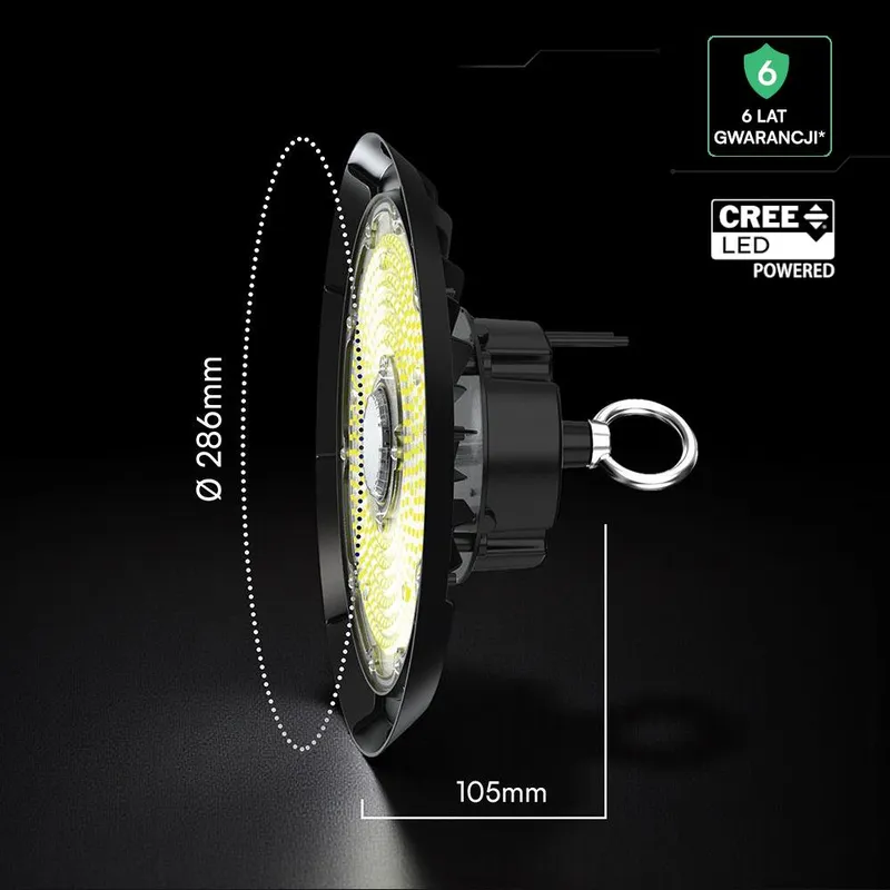 Oprawa V-TAC LED UFO High Bay CREE CHIP IP65 ALU 135LM/W 150W 90ST VT-91152 6500K 20200LM 6 Lat Gwarancji