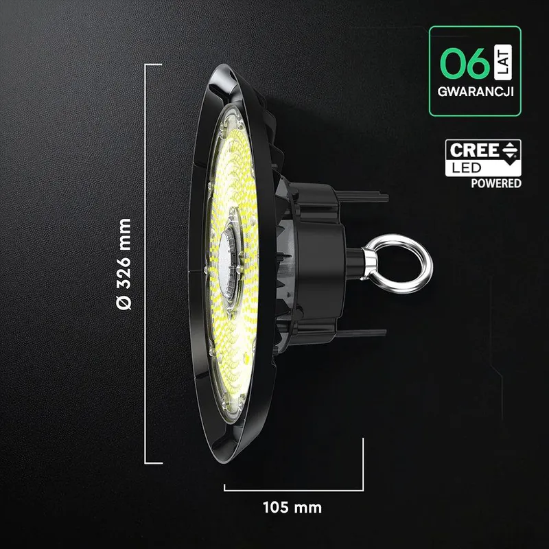 Oprawa V-TAC LED UFO High Bay CREE CHIP IP65 ALU 135LM/W 200W 90ST VT-91202 4000K 27000LM 6 Lat Gwarancji