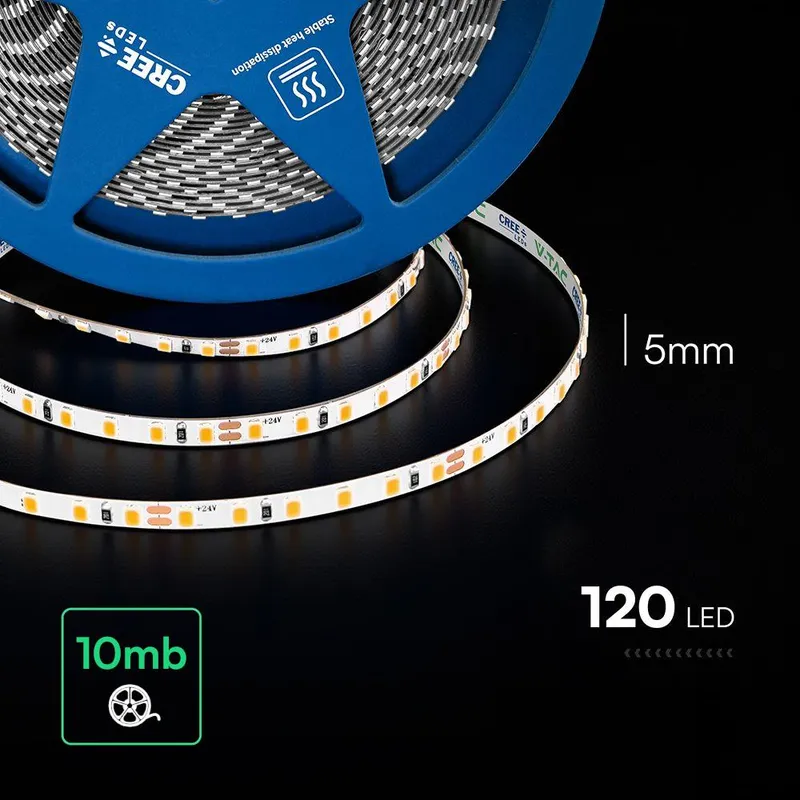 Taśma LED V-TAC CREE CHIP SMD2835 1200LED 24V IP20 2XPCB Szerokość 5mm VT-2835 4000K 760LM 6 Lat Gwarancji