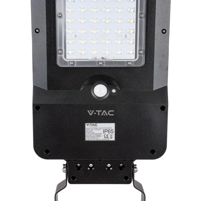 Naświetlacz Oprawa Uliczna Solarna V-TAC 20W LED IP65 150LM/W VT-ST20CCT 3000K-4000K-6000K 3000LM 3 Lata Gwarancji - Czarna