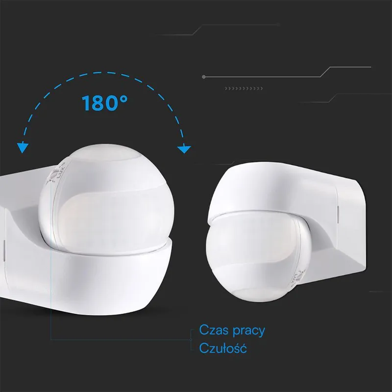 Czujnik Ruchu Podczerwień Ścienny 180-360ST 600W LED V-TAC VT-80140 5 Lat Gwarancji - Biały