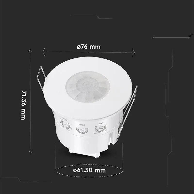 Czujnik Ruchu 360ST Wpuszczany Okrągły 1000W LED IP54 V-TAC VT-81042 5 Lat Gwarancji - Biały