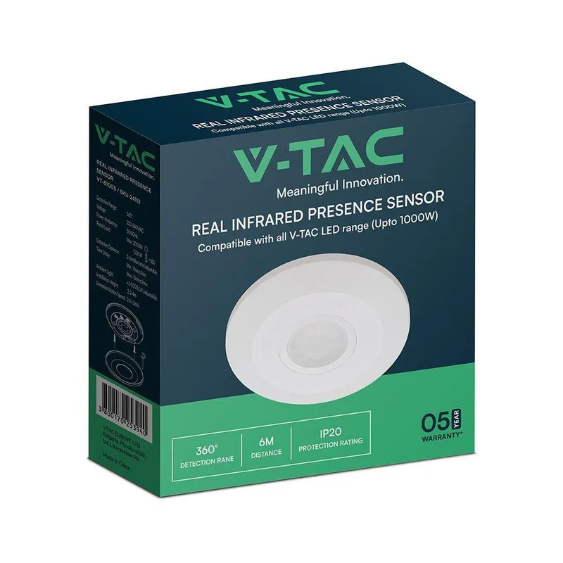 Czujnik Ruchu 360ST Podczerwień Natynkowy Sufitowy Slim 24mm 1000W LED V-TAC VT-81005 5 Lat Gwarancji - Biały