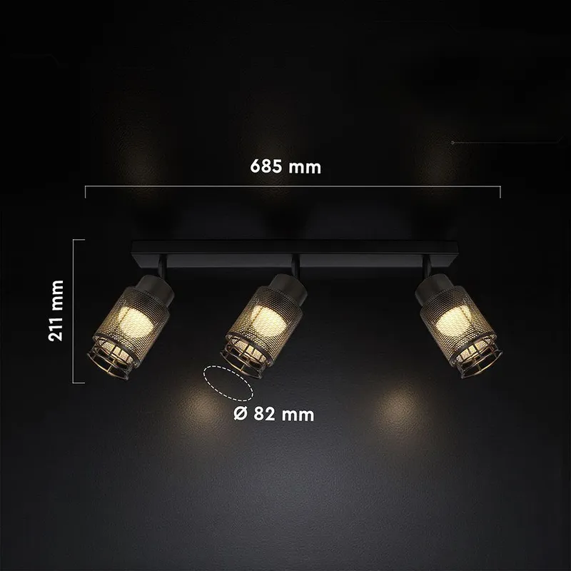 Oprawa Sufitowa Listwa V-TAC 3x6W LED Listwa Spot 680x210mm Czarny Matowy VT-89015 3000K 2160LM