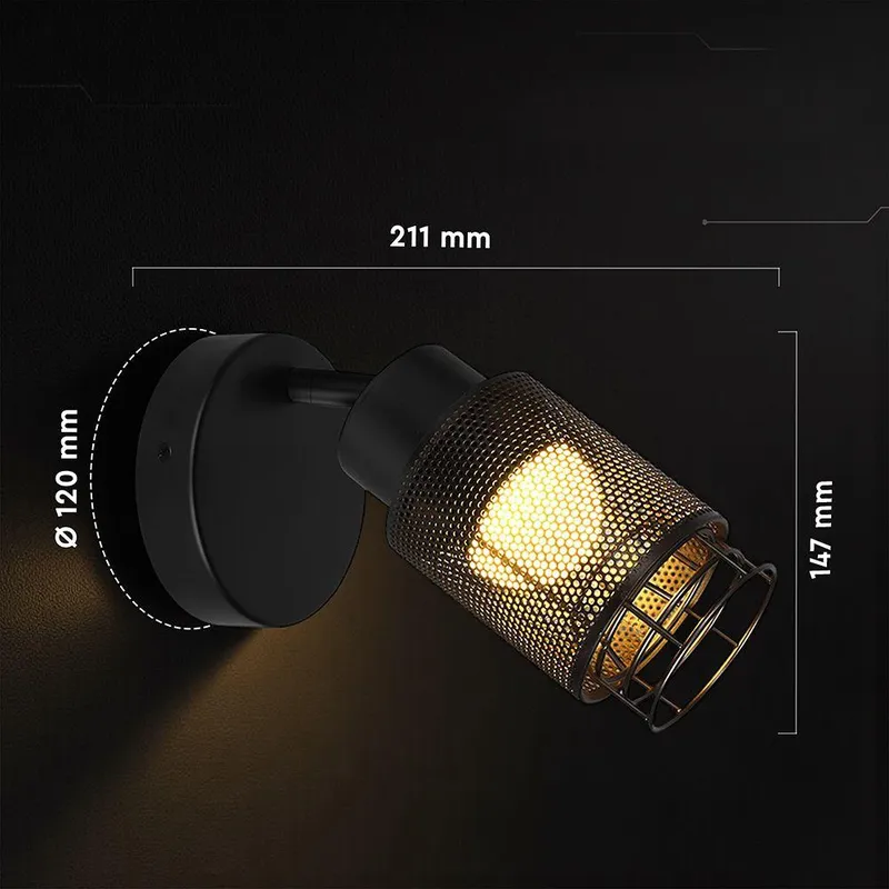 Oprawa Kinkiet V-TAC 6W LED Spot 120x210mm Czarny Matowy VT-89016 3000K 720LM