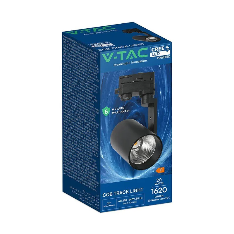 Oprawa Szynoprzewód 3F V-TAC 20W LED CREE CHIP 20ST VT-11122 3000K 1620LM 6 Lat Gwarancji - Czarna