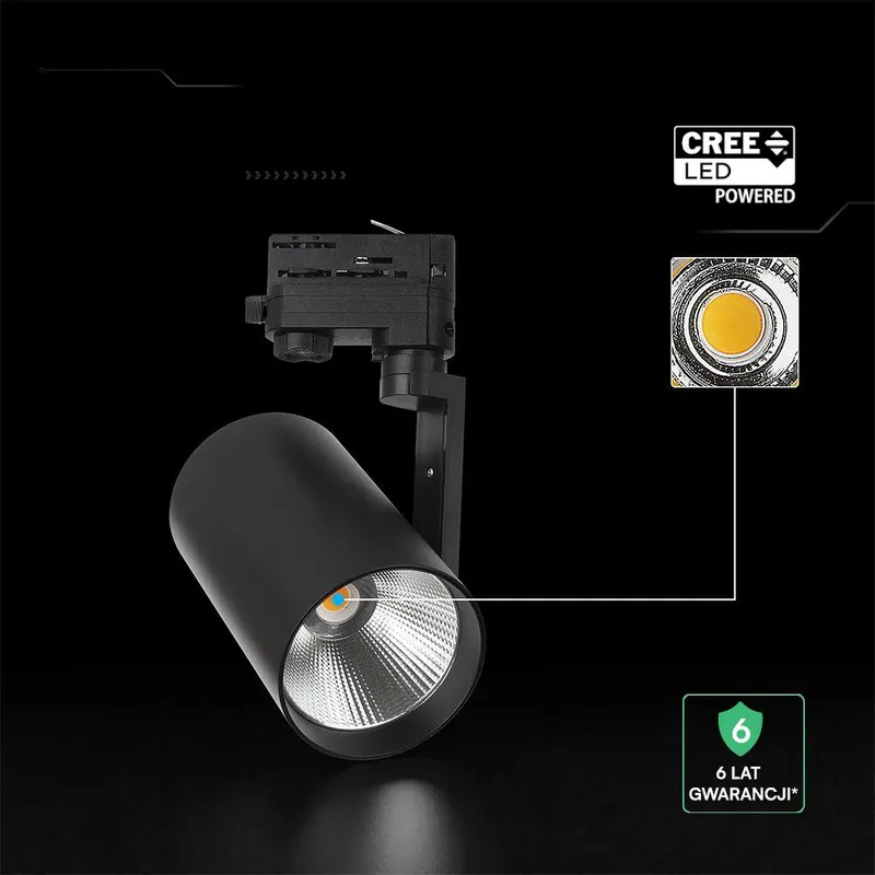 Oprawa Szynoprzewód 3F V-TAC 20W LED CREE CHIP 20ST VT-11122 6500K 1620LM 6 Lat Gwarancji - Czarna