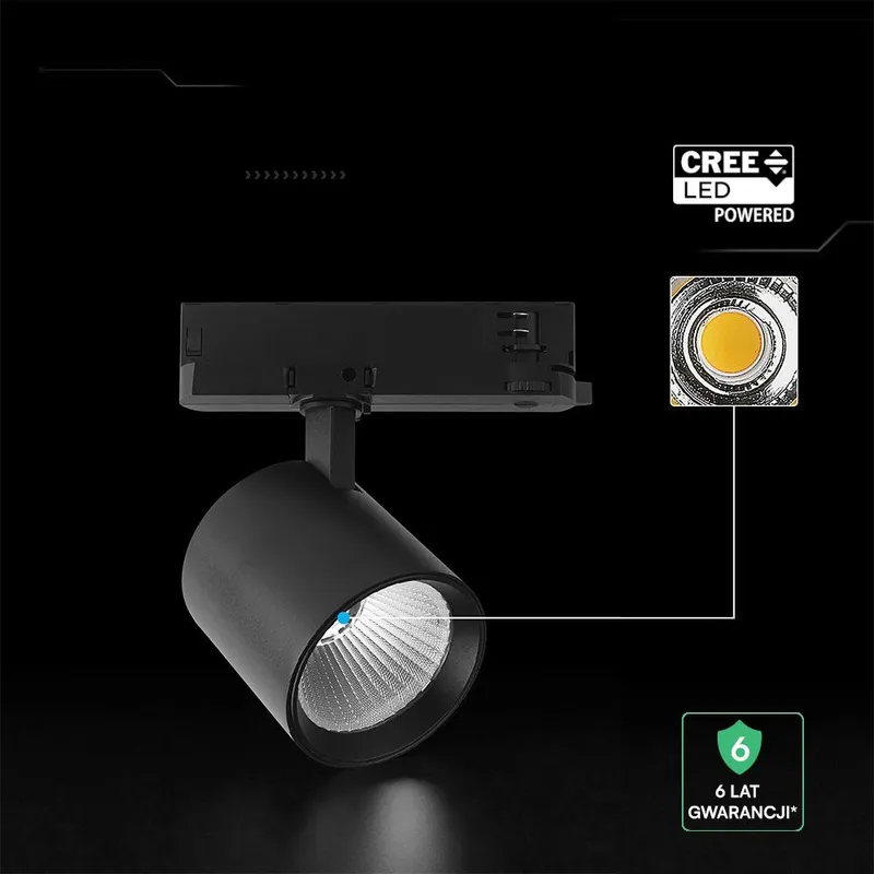 Oprawa Szynoprzewód 3F V-TAC 30W LED CREE CHIP 36ST VT-11130 4000K 2845LM 6 Lat Gwarancji - Czarna