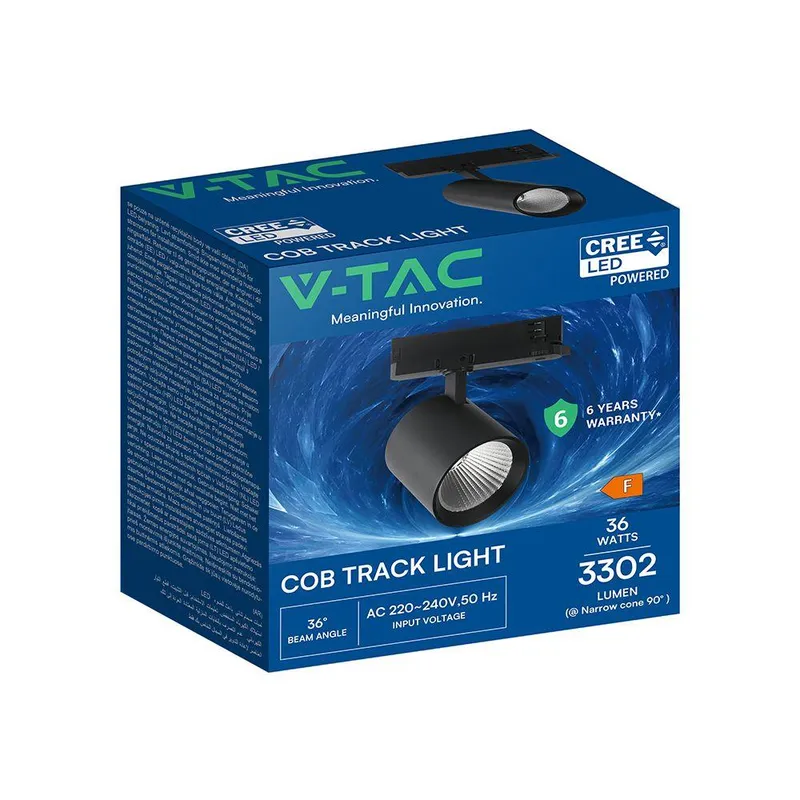 Oprawa Szynoprzewód 3F V-TAC 36W LED CREE CHIP 36ST VT-11136 6500K 3302LM 6 Lat Gwarancji - Czarna