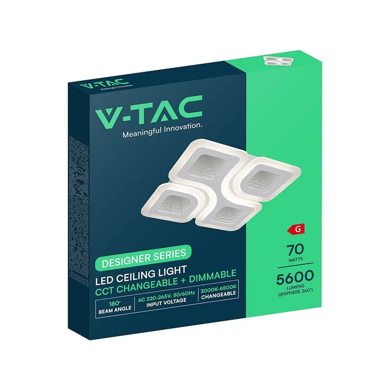 Oprawa Sufitowa V-TAC 70W LED 50x50cm Ściemnialna Pilot CCT VT-84035 3000K-6500K 5600LM - Biała