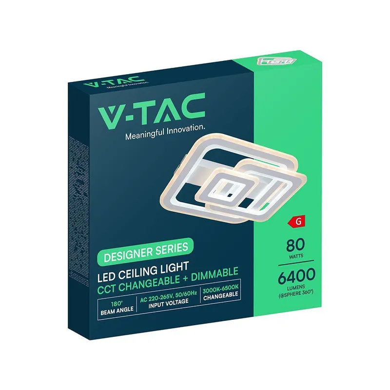 Oprawa Sufitowa V-TAC 80W LED 50x45cm Ściemnialna Pilot CCT VT-84040 3000K-4000K-6500K 6400LM - Biała