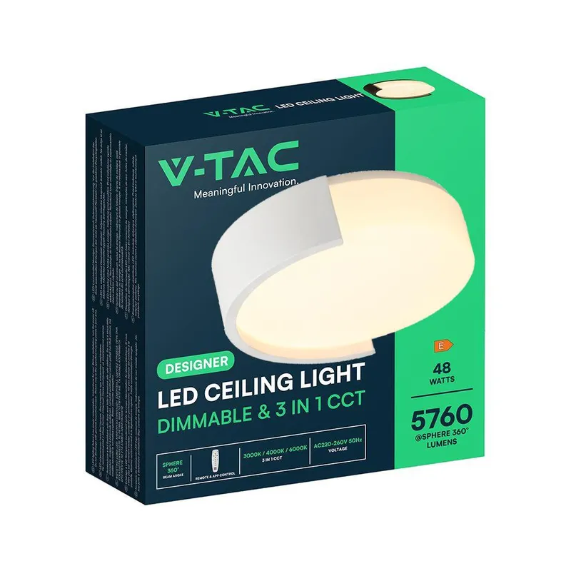 Oprawa Sufitowa Plafoniera V-TAC 48W LED 45cm 3w1 Ściemnialna BT Pilot CCT VT-84023 3000K-4000K-6000K 5760LM - Biała