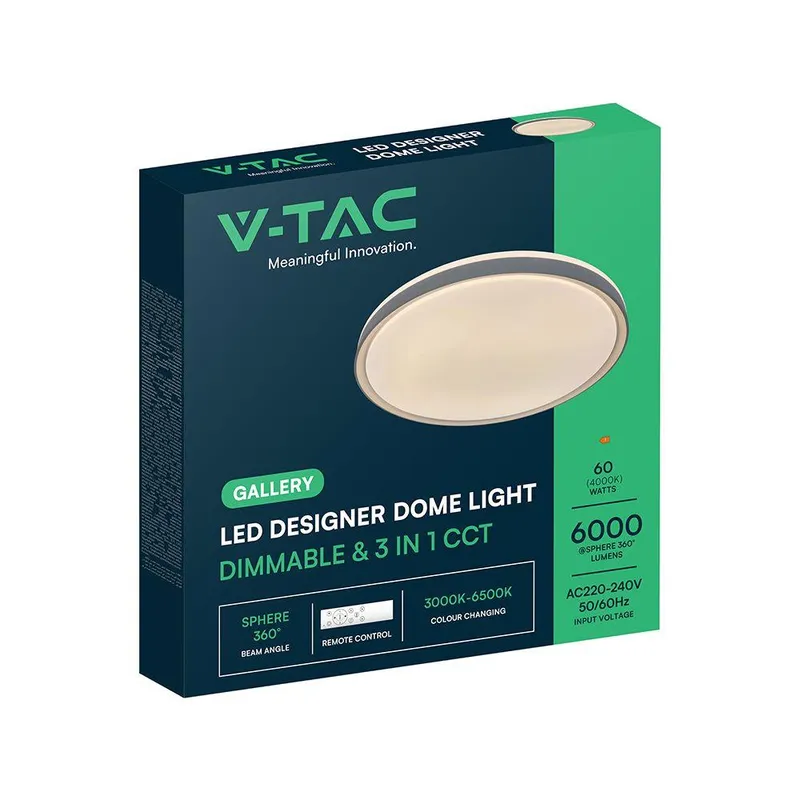 Oprawa Sufitowa Plafoniera V-TAC 30/60W/30W LED 48cm 3w1 Ściemnialna Pilot CCT VT-85031 3000K-6500K 6000LM - Szara