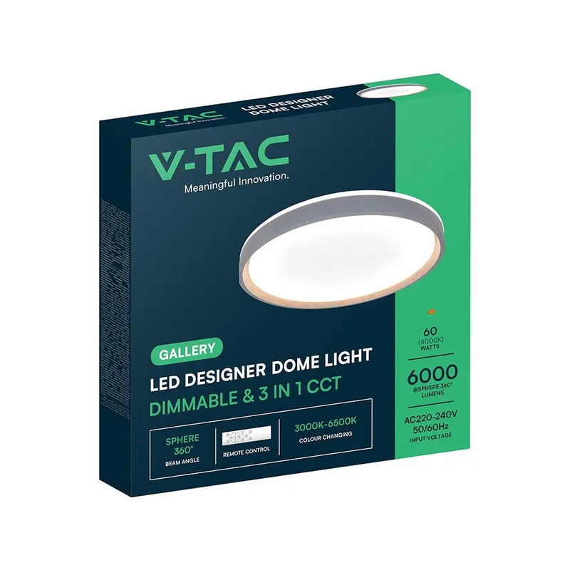 Oprawa Sufitowa Plafoniera V-TAC 30W/60W/30W LED 49cm 3w1 Ściemnialna Drewno Pilot CCT VT-85045 3000K-4000K-6500K 6000LM