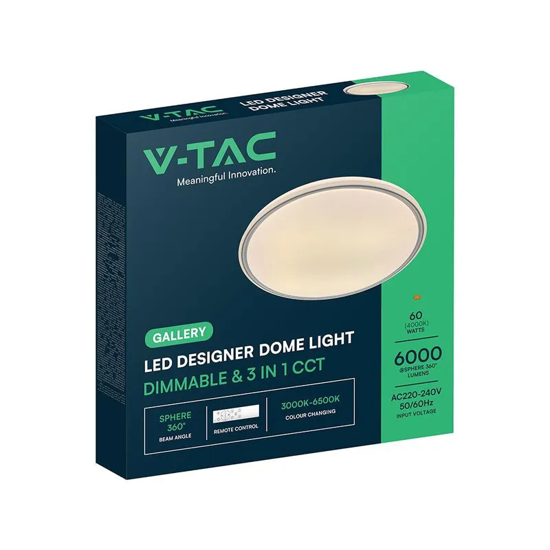 Oprawa Sufitowa Plafoniera V-TAC 30W/60W/30W LED 49cm 3w1 Ściemnialna Pilot CCT VT-85033 3000K-4000K-6500K 6000LM - Szara