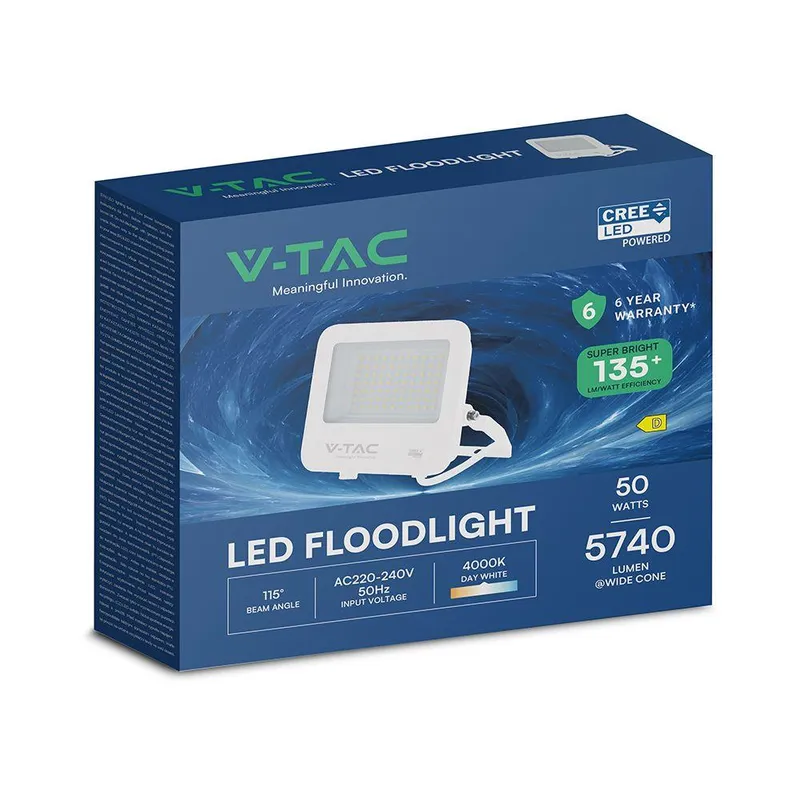 Naświetlacz LED V-TAC CREE CHIP 50W 135LM/W IP65 VT-4455 4000K 5740LM 6 Lat Gwarancji - Biały
