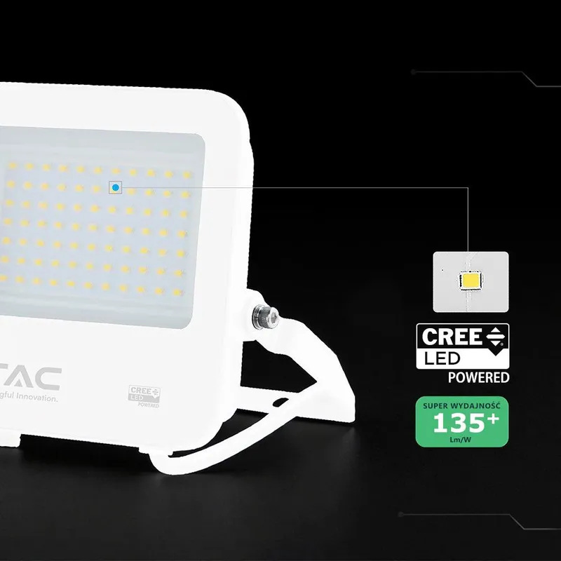Naświetlacz LED V-TAC CREE CHIP 50W 135LM/W IP65 VT-4455 6500K 5740LM 6 Lat Gwarancji - Biały