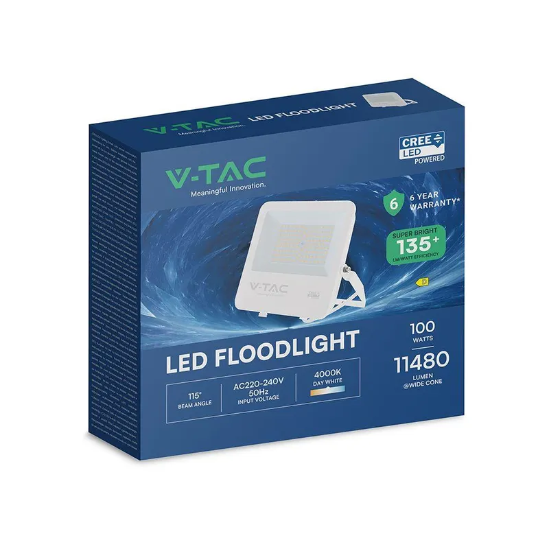 Naświetlacz LED V-TAC CREE CHIP 100W 135LM/W IP65 VT-44101 4000K 13500LM 6 Lat Gwarancji - Biały