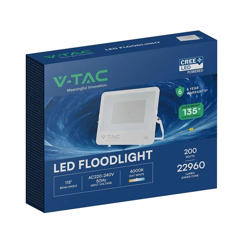 Naświetlacz LED V-TAC CREE CHIP 200W 135LM/W IP65 VT-44201 4000K 22960LM 6 Lat Gwarancji - Biały