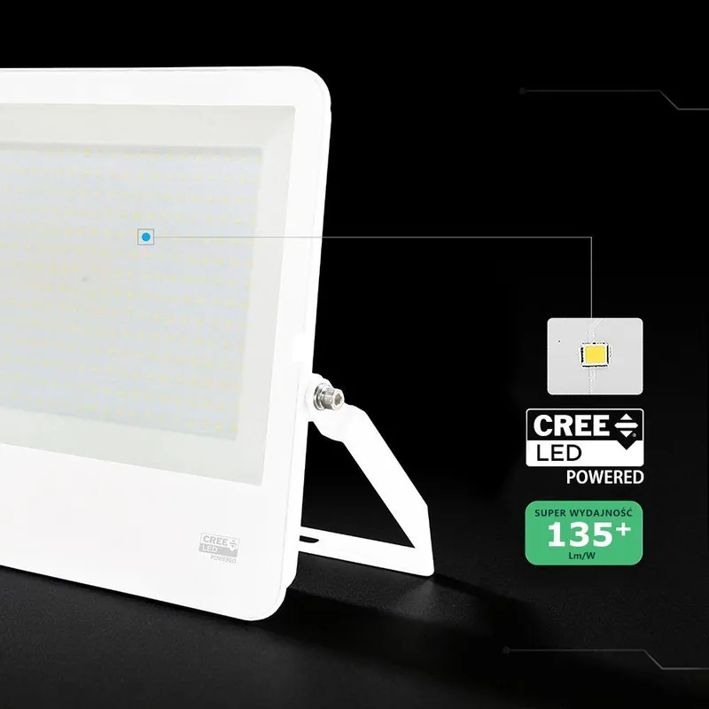 Naświetlacz LED V-TAC CREE CHIP 300W 135LM/W Obudowa Przewód 1m IP65 VT-44003 6500K 34440LM 6 Lat Gwarancji - Biała