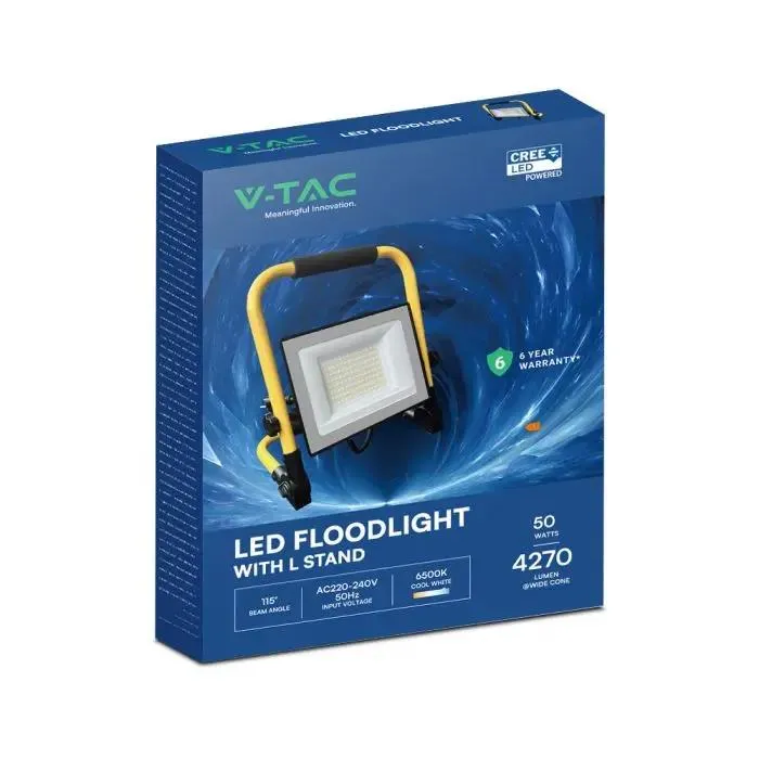 Naświetlacz Przenośny LED V-TAC 50W CREE CHIP IP65 VT-44049 6500K 4270LM 6 Lat Gwarancji