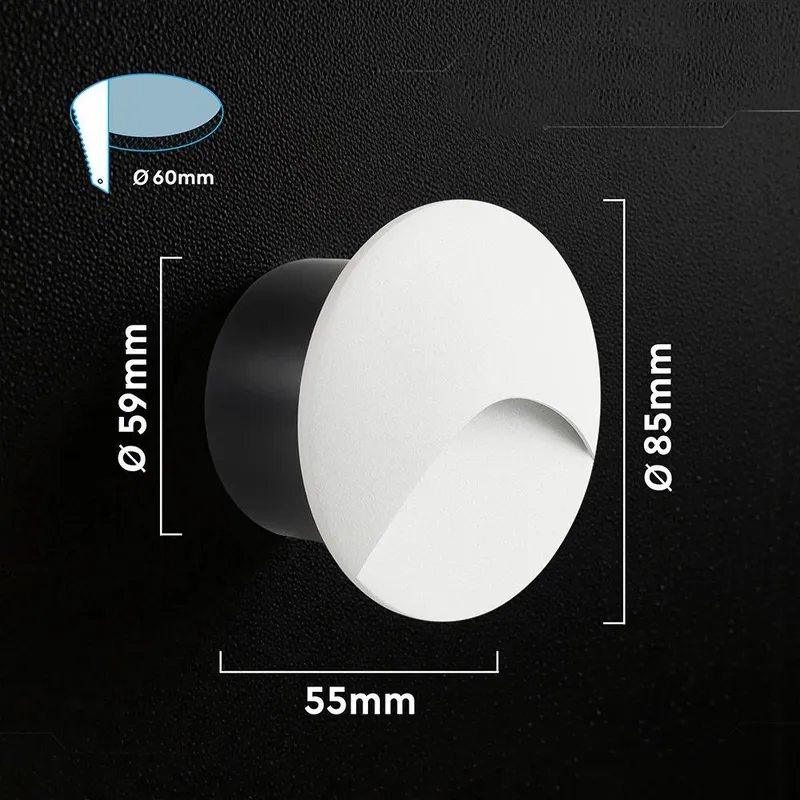 Oprawa Schodowa Aluminiowa 3W LED V-TAC Okrągła 230V IP65 VT-44002RD 3000K 230LM - Biała