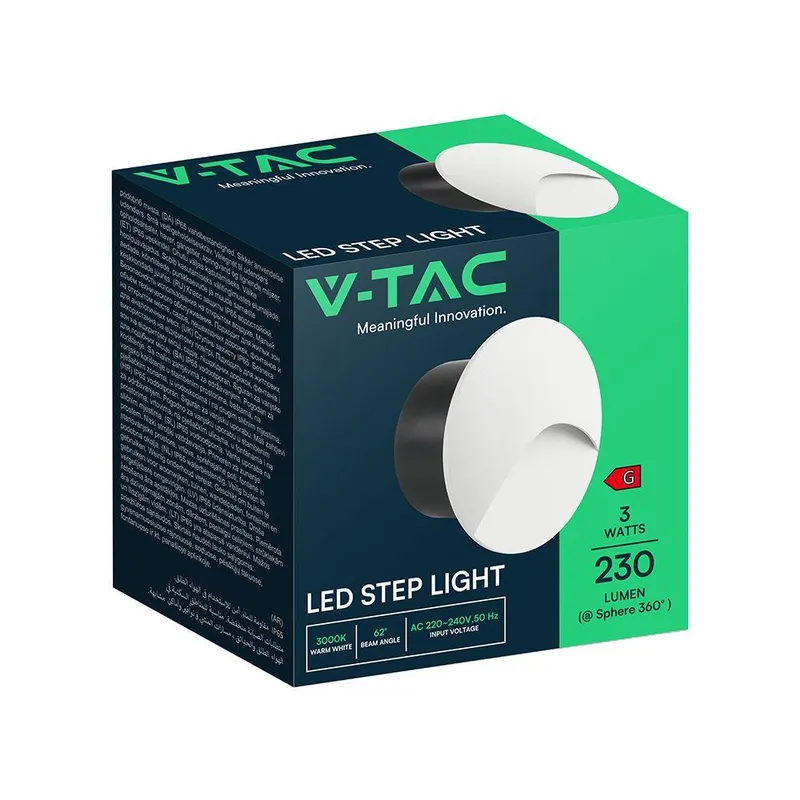 Oprawa Schodowa Aluminiowa 3W LED V-TAC Okrągła 230V IP65 VT-44002RD 3000K 230LM - Biała