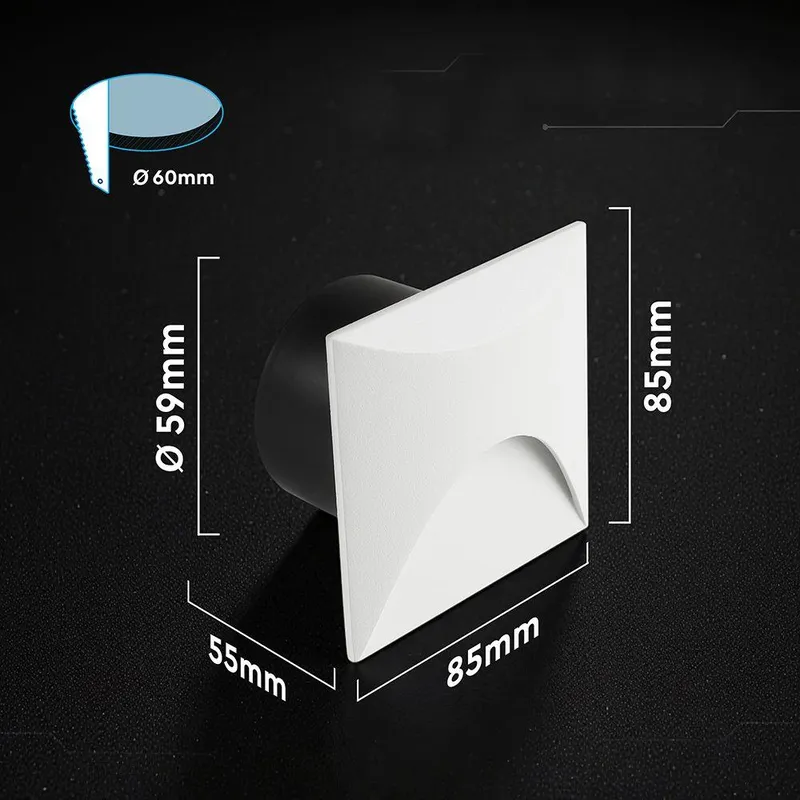 Oprawa Schodowa Aluminiowa 3W LED V-TAC Kwadratowa 230V IP65 VT-44002SQ 3000K 230LM - Biała