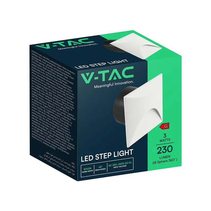 Oprawa Schodowa Aluminiowa 3W LED V-TAC Kwadratowa 230V IP65 VT-44002SQ 3000K 230LM - Biała