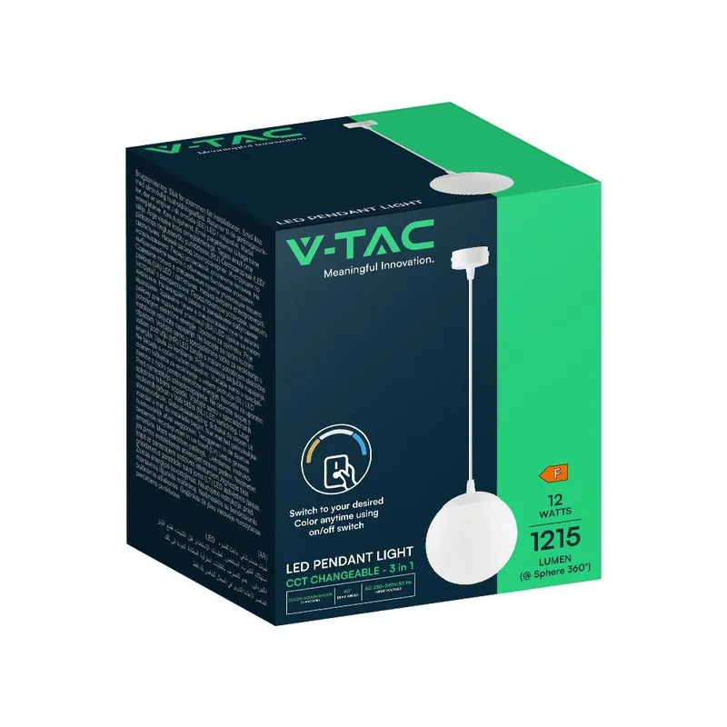 Oprawa Zwieszana V-TAC LED 12W Kula VT-89112 3000K-4000K-6500K 1215LM - Biała