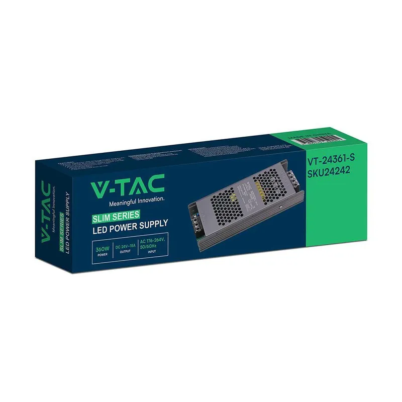Zasilacz Do LED Modułowy Montażowy SLIM V-TAC 360W 24V 15A IP20 Filtr EMI VT-24361-S
