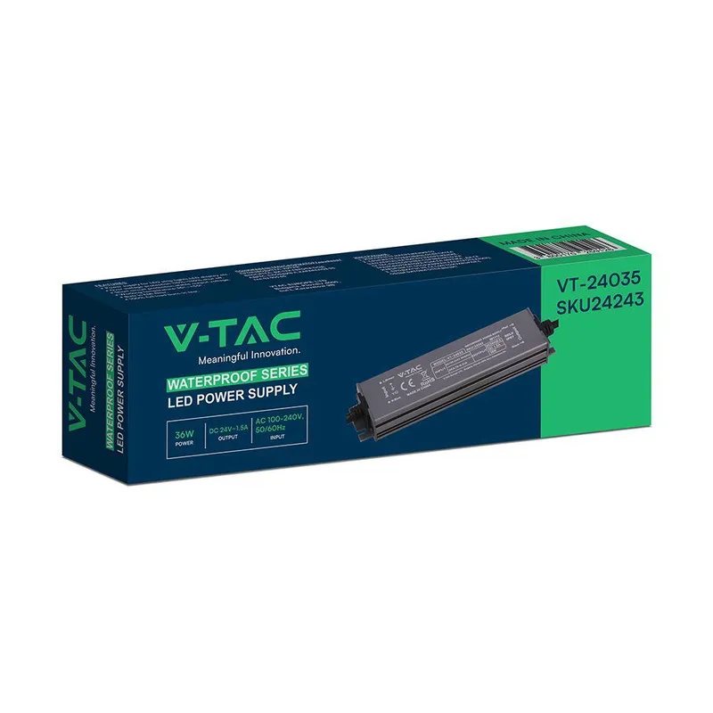 Zasilacz Do LED Hermetyczny SLIM V-TAC 36W 24V 1.5A IP67 Filtr EMI VT-24035