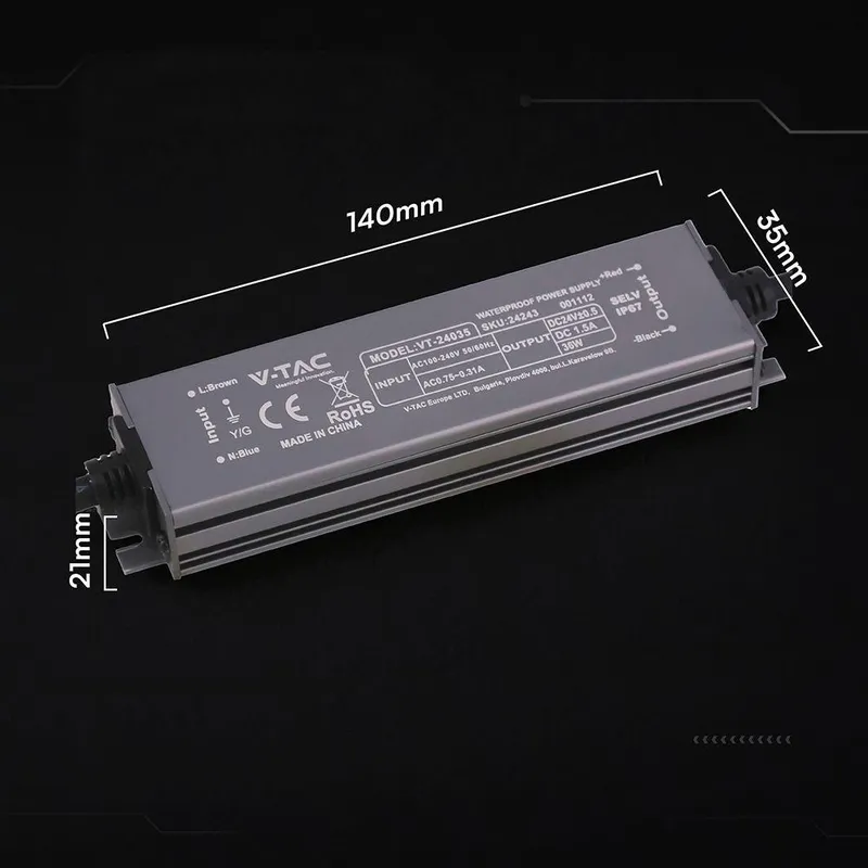Zasilacz Do LED Hermetyczny SLIM V-TAC 36W 24V 1.5A IP67 Filtr EMI VT-24035