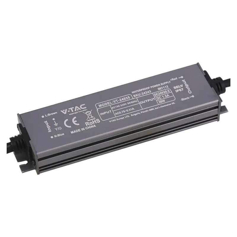 Zasilacz Do LED Hermetyczny SLIM V-TAC 36W 24V 1.5A IP67 Filtr EMI VT-24035