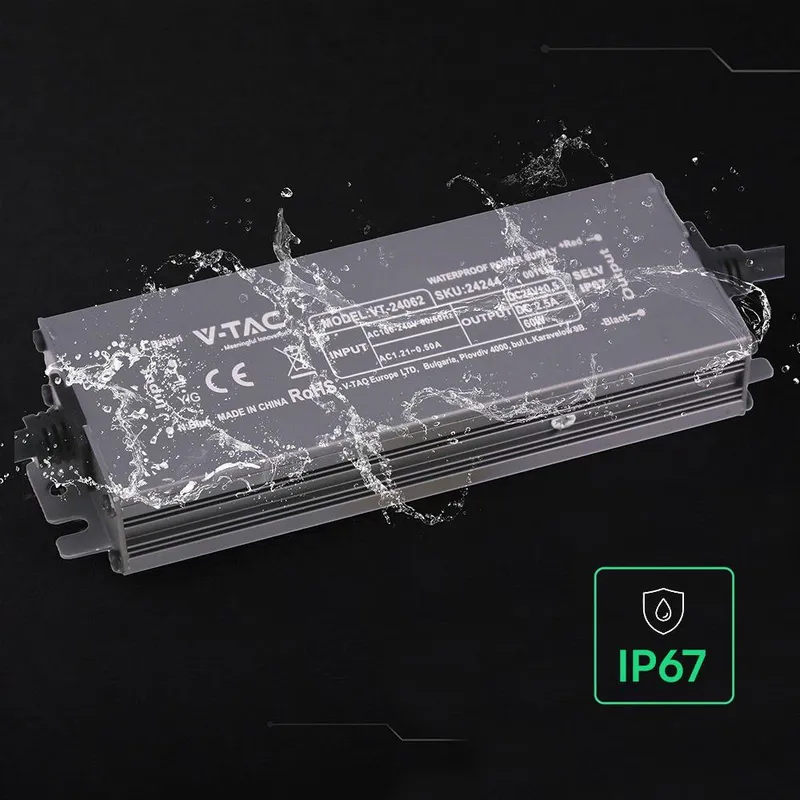 Zasilacz Do LED Hermetyczny SLIM V-TAC 60W 24V 2.5A IP67 Filtr EMI VT-24062