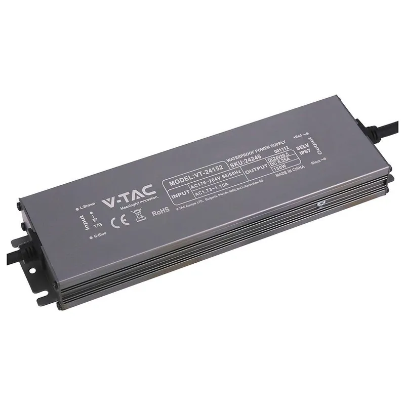 Zasilacz Do LED Hermetyczny SLIM V-TAC 150W 24V 6.25A IP67 Filtr EMI VT-24152