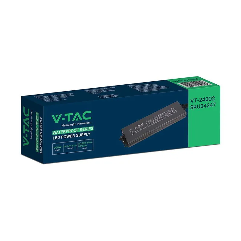 Zasilacz Do LED Hermetyczny SLIM V-TAC 200W 24V 8.25A IP67 Filtr EMI VT-24202