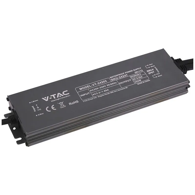 Zasilacz Do LED Hermetyczny SLIM V-TAC 200W 24V 8.25A IP67 Filtr EMI VT-24202