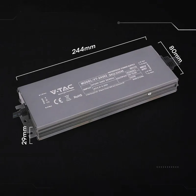 Zasilacz Do LED Hermetyczny SLIM V-TAC 300W 24V 12.5A IP67 Filtr EMI VT-24302