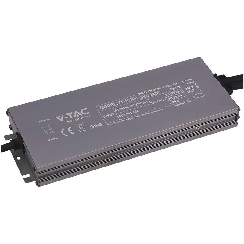 Zasilacz Do LED Hermetyczny SLIM V-TAC 300W 24V 12.5A IP67 Filtr EMI VT-24302